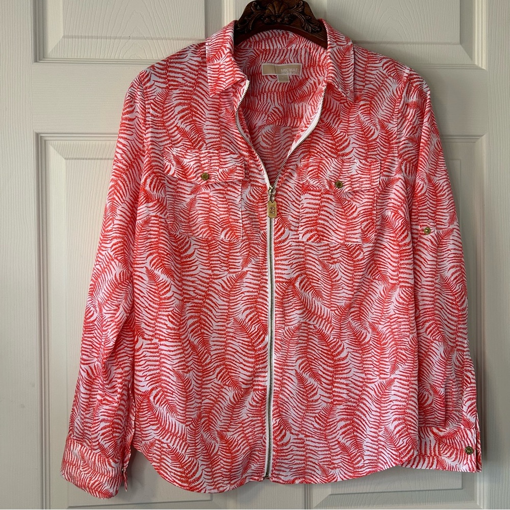 Michael Kors Lightweight Women's Salmon Pink and White Zip Up Size Medium